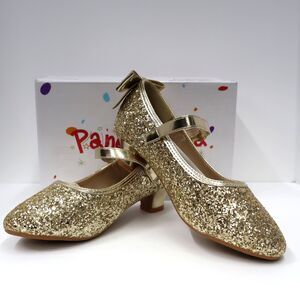PANDANINJIA Girls Heels, Dress Shoes for Girls, Mary Jane  Gold, Sequin SIZE 3